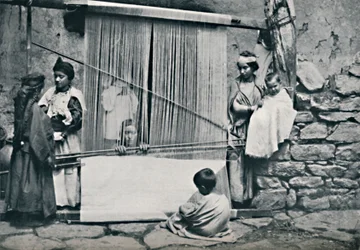 Tkalci Kabyle a nativní tkalcovský stav, Severní Alžírsko, 1912