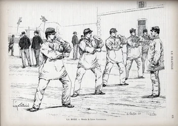 La Boxing – French Armees – kresba Leona Couturiera (1842-1935) – pro „“The Flag“ – Monitor Ligy vlastenců“ – 22. srpna