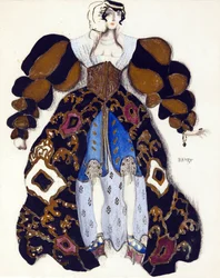 Kostýmní návrh pro balet "La Legende de Joseph"" od R. Strausse - Bakst, Leon (1866-1924) - 1914 - Akvarel, kvaš na papíře - 33x28 - Soukromá sbírka