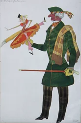 Angličan. Návrh kostýmů pro balet The Magic Toy Shop od G. Rossiniho, 1919