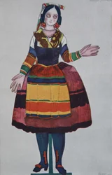 Italská loutka. Návrh kostýmů pro balet The Magic Toy Shop od G. Rossiniho, 1919