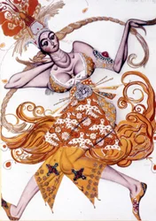 Kostým Léona Baksta pro „The Fire Bird“ Igora Stravinského v pařížské opeře, červen 1910