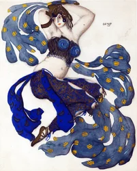 Odaliska. Návrh kostýmů pro balet Šeherezáda N. Rimského-Korsakova - Bakst, Leon (1866-1924) - 1910 - Akvarel, kvaš na papíře - 33x28 - Soukromá sbírka