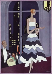 Under the Eyes of New York Skyscrapers, módní deska z časopisu „Femina“, prosinec 1928 (barevné lito)