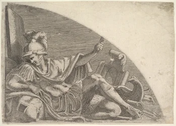 Mars sedící uprostřed trofejí, 1540-56.