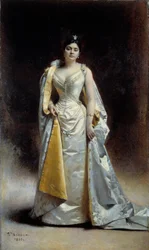 Celovečerní portrét Madame Albert Cahen z Antverp Obraz Leon Bonnat (1833-1922) 1891 Sun. 1,34x2,27 m Bayonne, Bonnatovo muzeum