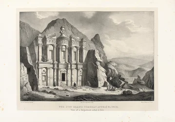 Pohled na velkou hrobku zvanou El Deir, Petra, 1830