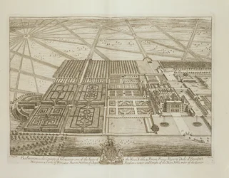 Badminton House v hrabství Gloucester, vyrytý Johannesem Kipem (c.1652-1722) (viz také 192765)