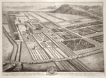 Chatsworth House, sídlo Williama Cavendishe (1640-1707) 1. vévoda z Devonshire, vyryl Johannes Kip (c.1652-1722)
