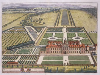 Wrest House v Bedfordshire vyrytý Johannesem Kipem (asi 1652-1722)