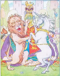 Lev a jednorožec bojovali o korunu (barva litho)