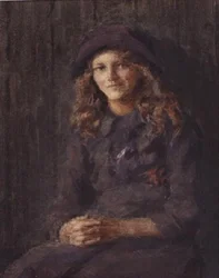 Mladá dívka ve fialovém klobouku, kolem roku 1918 (akvarel)
