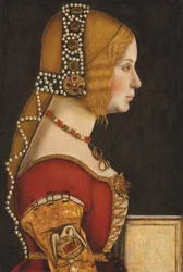 Portrét Isabely Aragonské, milánské vévodkyně (1470-1524), polopostava, z profilu doprava