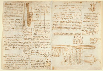Arundel 263 f.269v, f.264 Notes and sketch on an hydraulic device, from 