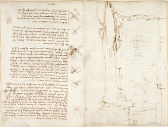 Arundel 263, f.276v, f.273r, Poznámky a náčrtky o větru, s názvem 