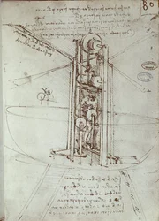 Výkres létajícího pohonného stroje. Rukopis Leonarda De Vinciho (Leonardo da Vinci