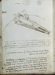 Letící strojní kreslení. Rukopis Leonarda De Vinciho (Leonardo da Vinci