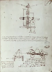 Letící strojní kreslení. Rukopis Leonarda De Vinciho (Leonardo da Vinci