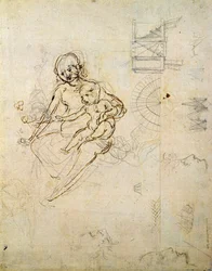 Studie pro pannu a dítě a hlavy v profilu a strojích, c.1478-80 (tužka a inkoust na papíře)