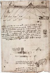 Studie pro námořní bagr od Leonarda de Vinci (Leonardo da Vinci) (1452 - 1519). Kresba perem a inkoustem.