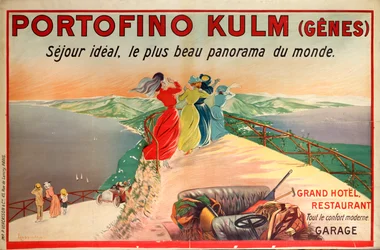 Reklamní plakát pro hotel Portofino Kulm v Camogli, Itálie, 20. století