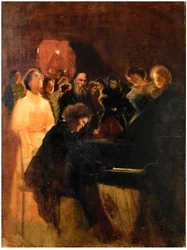 Lev Tolstoj na koncertě Antona Rubinsteina (1829-1894) par Pasternaka, Leonida Osipoviče (1862-1945). Pastel na kartonu, rozměr: 64x50