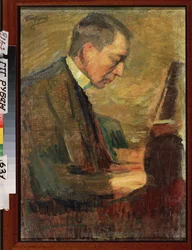 Portrét skladatele Sergeje (Serguei) Rachmaninova (Serge Rachmaninov nebo Rachmaninov) (1873-1943). Dílo Leonida Osipoviče Pasternaka (1862-1945), olej na plátně
