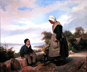 Selská žena a chlapec (olej na plátně)