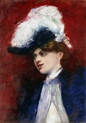 Elegantní žena s péřovým kloboukem; Elegantní dáma s opeřeným kloboukem, kolem roku 1905