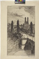 Maximiliam Street a Frauenkirche, Mnichov, Bavorsko (lept)
