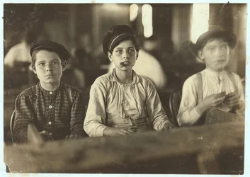 Chlapci vyrábějící doutníky v Englehardt und Co, Tampa, Florida, 1909