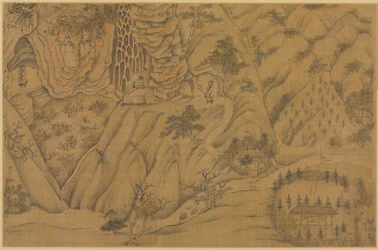 Obydlí v Longmian Sleeping Dragon Mountains, 1100-1200.