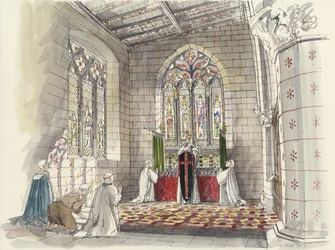 Kněz u oltáře kostela svatého Petra, Barton-upon-Humber, Lincolnshire (akvarel na papíře)
