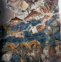 Anděl a svatí, freska v klášteře Agios Georgios, Diavaide, Kréta, Řecko (foto)
