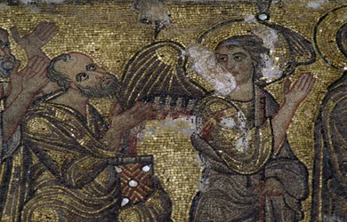 Anděl, detail mozaiky v bazilice Narození Páně (Seznam světového dědictví UNESCO, 2012), Betlém, Palestina