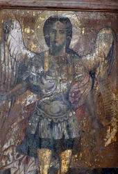 Anděl, freska v byzantském kostele Sotiras Christos, Vlithias, Kréta, Řecko (foto)