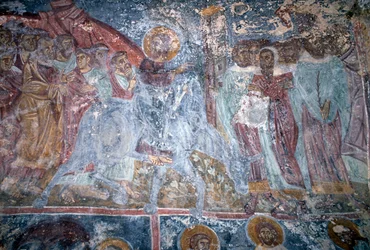 Anděl, freska v byzantském kostele Sotiras Christos, Vlithias, Kréta, Řecko (foto)
