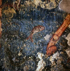 Ryby, detail fresky v klášteře Agios Georgios, Diavaide, Kréta, Řecko (foto)