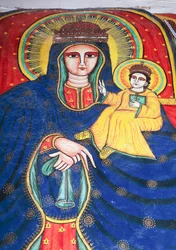 Freska zobrazující Marii s dítětem, kostel Panny Marie Sionské (17. století), Aksum (Seznam světového dědictví UNESCO