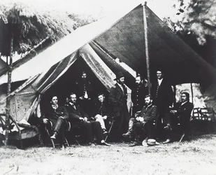 Generál Ulysses Grant a jeho zaměstnanci v City Point, léto 1864, Americká občanská válka, USA