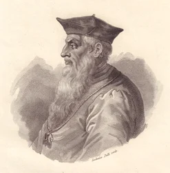 Portrét italského admirála Andrea Doria (1466-1560), mědirytina Ludovico Pelli
