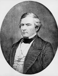 Portrét Millarda Fillmorea (1800-1874), amerického právníka a politika, který sloužil jako 13. prezident Spojených států v letech 1850 až 1853, rytina podle daguerrotypie od Mathewa Bradyho (1822-1896)