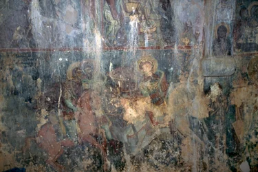 Svatí na koni, freska v byzantském kostele Agios Athanasios, Kefali, Kréta, Řecko (foto)