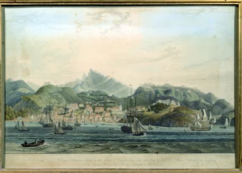 Pohled na město St. George a Richmond Heights na ostrově Grenada, vyryl William Daniell 1769-1837, rytina kolem roku 1810