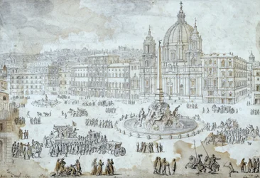 Piazza Navona v Římě, Lievin Cruyl (1640-1720), Itálie