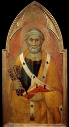 Znázornění svatého Petra (San Pietro) Detrempe na dřevě od Lippa Memmiho (známého z let 1317-1347) Slunce ze 14. století. 0,94x0,44 m - Reprezentace svatého Petra (San Pietro). Tempera na dřevě od Lippo Memmi (známý od 1317 do 1347)