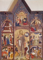 Oltářní obraz svatého Jana Křtitele: scéna jeho života. Obraz Luise Borrassy (1350-1424). Muzeum dekorativního umění, Paříž