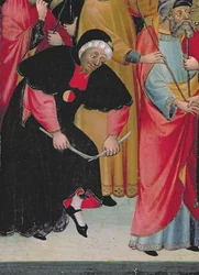 Židovští Barcelonané, detail z oltářního obrazu Panny Marie a sv. Jiří, kolem 1390-1400 (tempera na panelu)