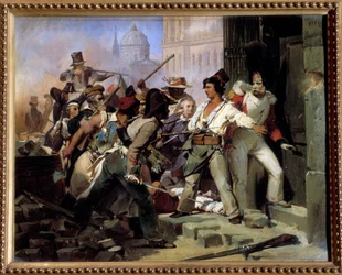 Epizoda revoluce roku 1830 v Paříži. Obraz Léona Cognieta (1794-1880). 19. století. Orléans, Muzeum výtvarných umění