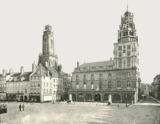 Strážná věž a Hotel De Ville, Calais, Francie, 1895.